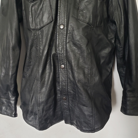 Zony Inc. Vintage 2002 Black Leather Jacket Snap Buttons Harley Davidson Pocket - Picture 10 of 11